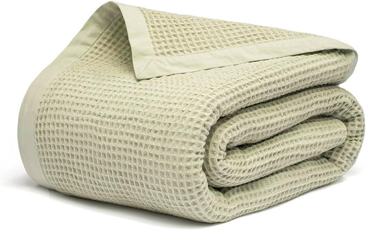 Salt Earth GOTS Certified 100% Organic Cotton Throw Blanket, 60" X 80" Waffle Blankets & Throws for Bed, Throw Blanket for Couch, Modern and Cozy Blanket, All Seasons Comfy Soft Blanket (Sea Foam)