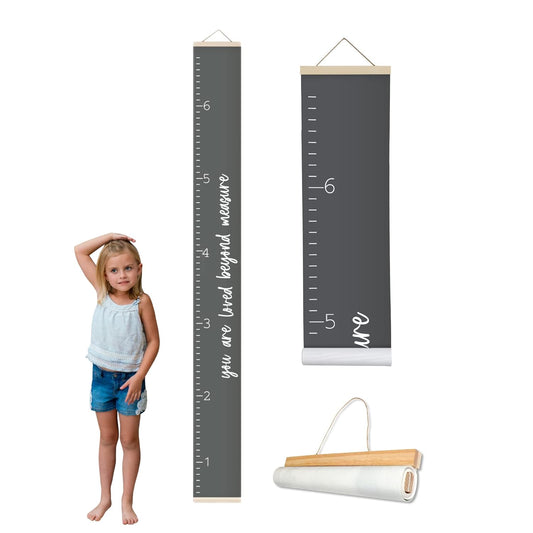 Morxy Canvas Growth Chart for Kids - Unisex Kids Room Wall Decor - Measuring Height Chart- Wall Tape with Height Chart for Kids (Canvas, Loved Beyond Measure Dark Gray)