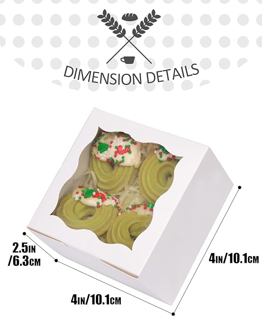 Bakepacker White Bakery Boxes with Window - 4x4x2.5 inches Small Size Pastry & Mini Cookie Boxes for Bakeries - Thick & Sturdy (100 Packs)