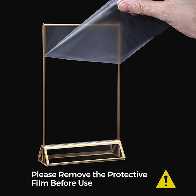 12 Pack Acrylic Sign Holder 4x6 Gold Frames, Wedding Table Number Holders Double Sided Vertical Clear Display Stand, Picture Holders for Tables, Menus, Flyers, Party and Office Decor