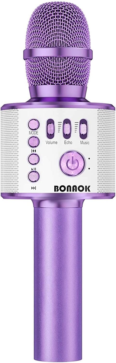 BONAOK Wireless Bluetooth Karaoke Microphone, 3-in-1 Portable Handheld Mic Speaker Machine for All Smartphones, for Girls Boys Kids Adults All Age Q37(Light Purple)
