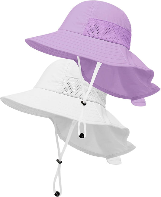 Toddler Baby Sun Hat Kids Summer UPF 50+ for Boys Girls Adjustable Beach Hats with Bucket Wide Brim Age 1-7 Years