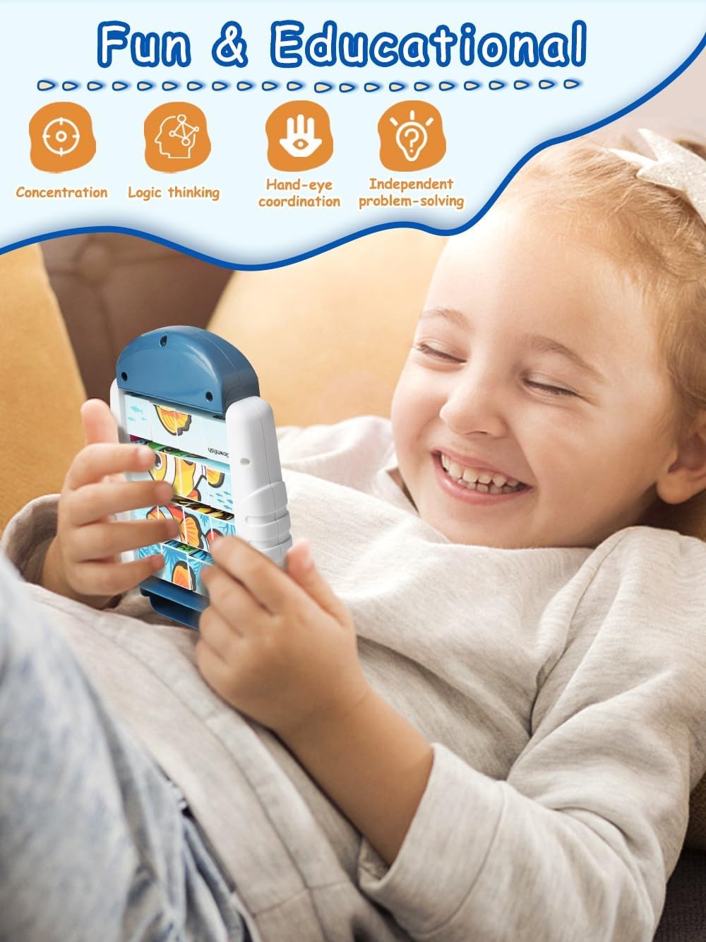 16-Piece Rotating Puzzles for Kids 4-6, Toddlers Puzzles 2-4, Road Trip, Airplane Activities Game, Travel Toys - Brain Teaser, Fine Motor Skills - Birthday Gifts Boys & Girls - Marine Life