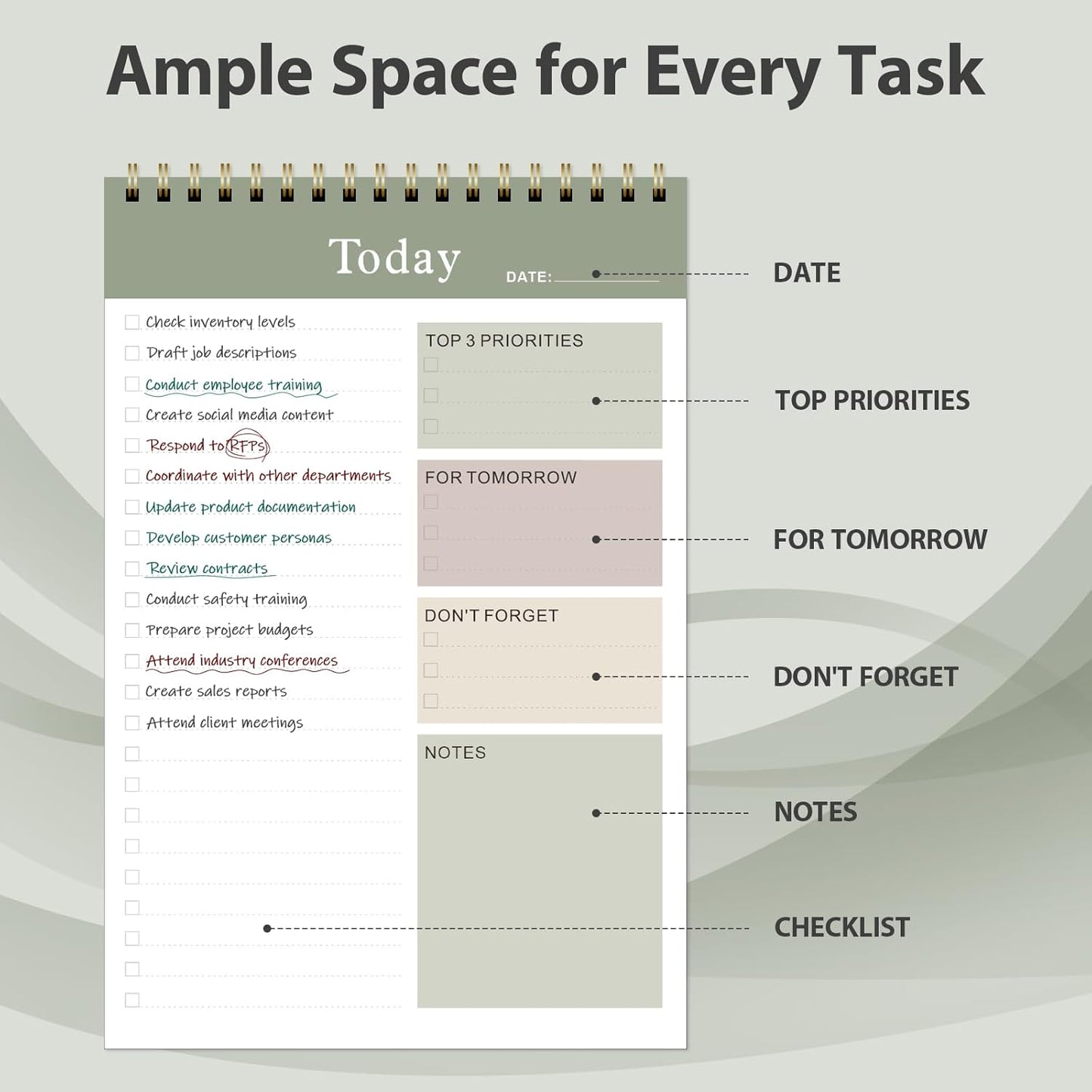 Weekly To Do List Notepad, Undated Planner with 52 Sheets (8.5''x11''), Desk Weekly Planner for Women & Man, Home School & Work (E-Green)
