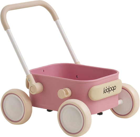 PULA Baby Push Walker with Wheels Toddler Wagon for First Learner Baby Toys 6-12 Months, 1 Year Old Birthday Gifts, Indoors and Outdoors (Pink)