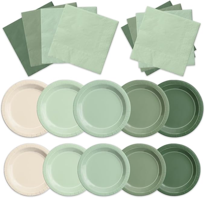 CMUSKO Sage Green Baby Shower Decorations - 150pcs Gradient Plates & Napkins Kit Serves 50 - Party Supplies for Birthday,Wedding