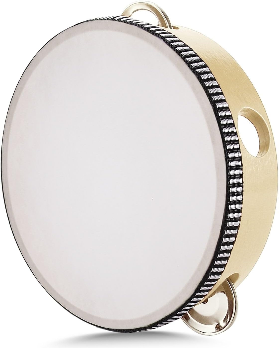 Flexzion Wooden Round Tambourine for Kids and Adults 6" Inch Single Row 8 Pair Jingles, Wood Handheld Percussion Instrument for Beginner and Professional Tambourine Player