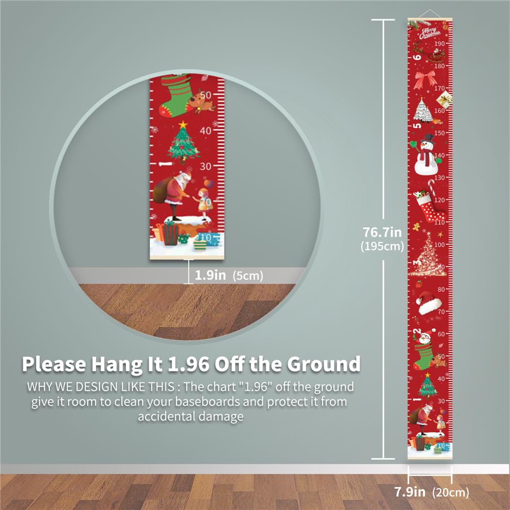 Christmas Decorations, Growth Chart for Wall, Height Chart for Kids, Xmas Nursery Decor, Hanging Ruler Wall Decor, Baby Room Decor, Christmas Gifts for Boys Girls - 76.7 x 7.9 inch with Black Wood