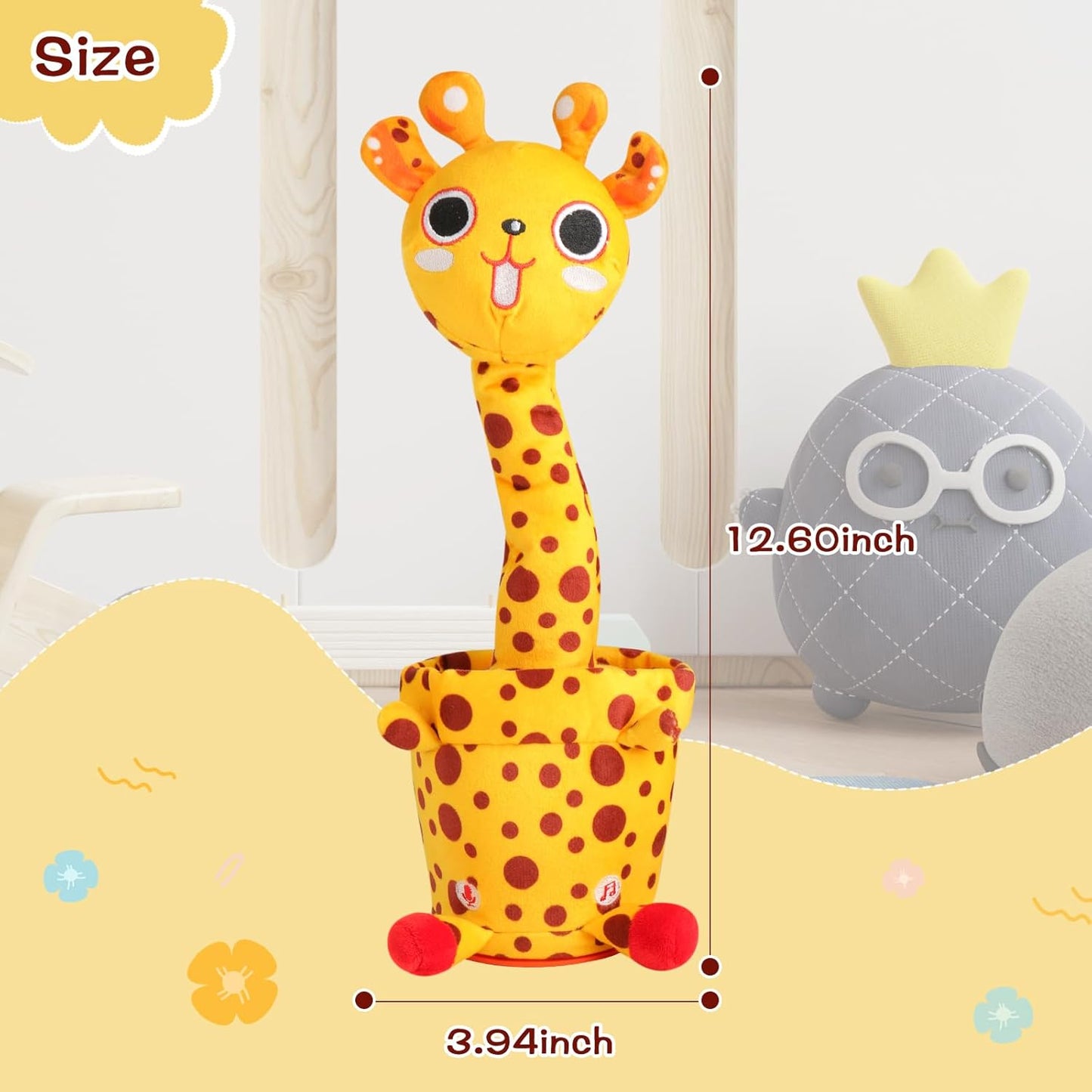 Dancing Talking Giraffe Toy, Stuffed Animal Baby Toy Repeating What You Say, Glowing Musical Electronic Giraffe with 60 Songs, Gift for Kids 3+ Years Old