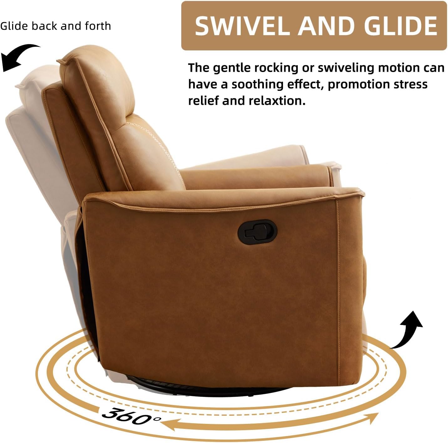 Swivel Rocker Recliner, Glider Rocking Chair, Nursing Chairs Swivel Glider Recliners with Soft Backrest, Leathaire Manual Reclining Sofa for Living Room Bedroom Apartment, Brown