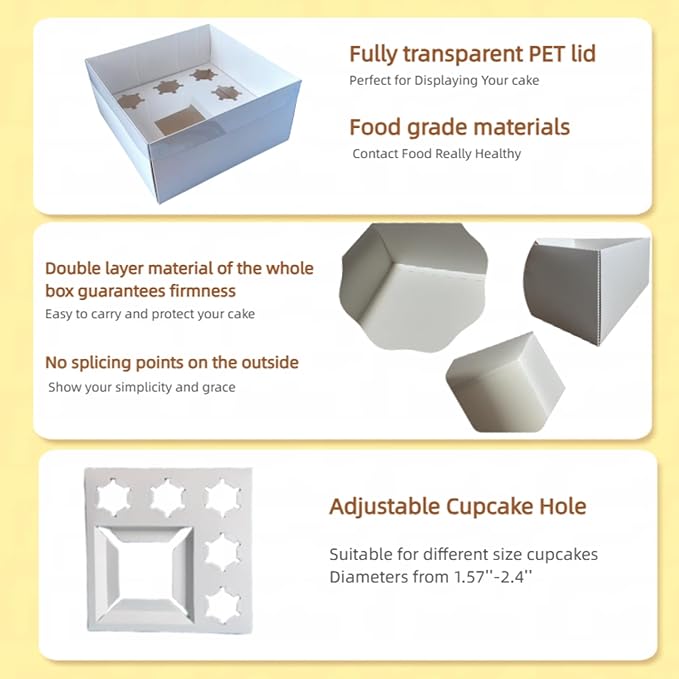 Bento Cake and Cupcake Box 4-inch Cake and 5 Cupcakes Box 10 Sets for Family Dinner Birthday Party Picnic Gift