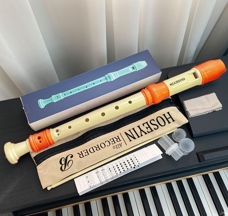 Alto Recorder Baroque style F Key 8 Holes Recital Level Soprano Recorder for Beginners Kids students (orangish white)