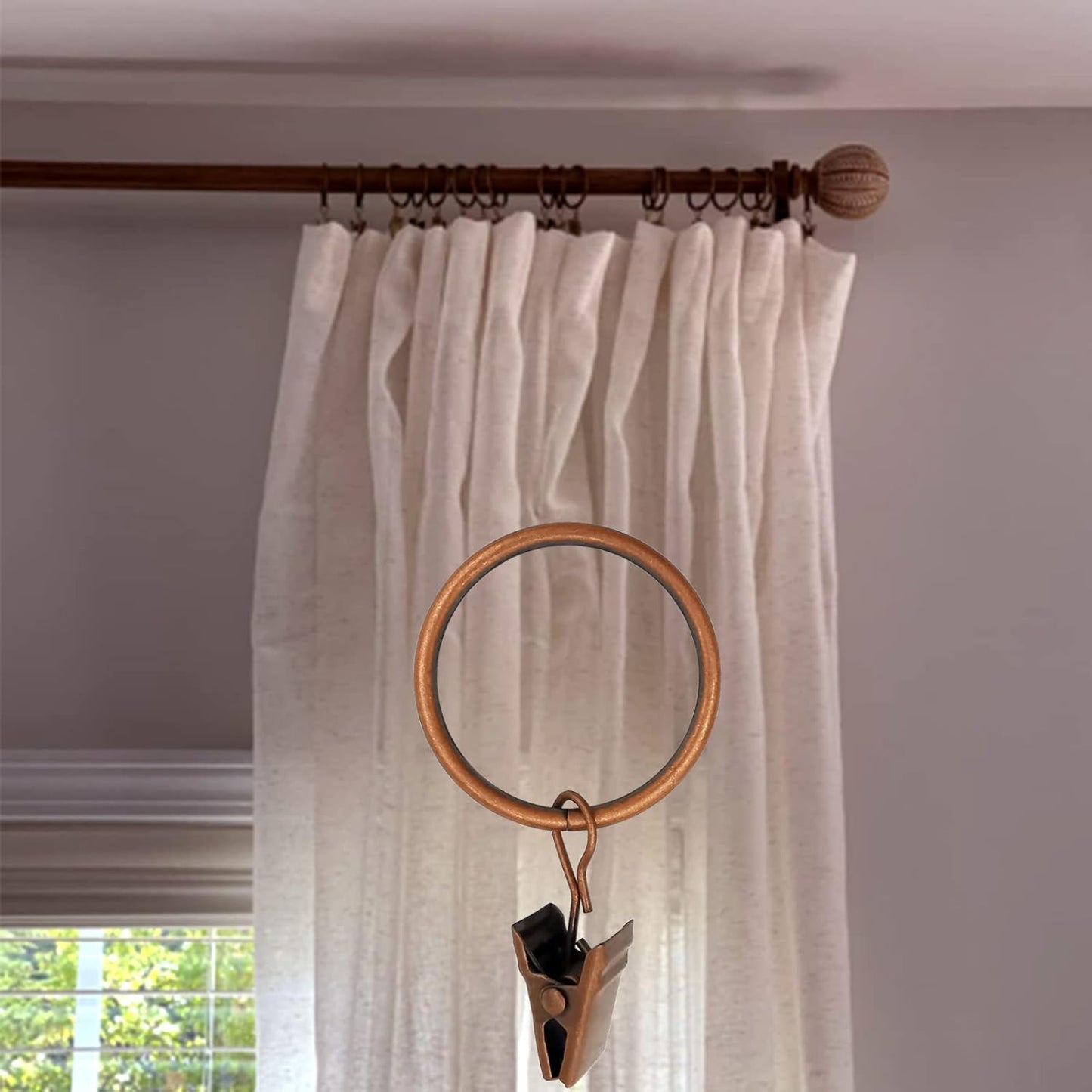 40 Pack Antique Copper Curtain Rings with Clips, Curtain Hooks Hangers Clip Rings for Hanging Drapes Bows Hat, Drapery Rings 1.26 in I D, Fits up to 1 in Diameter Curtain Rod.