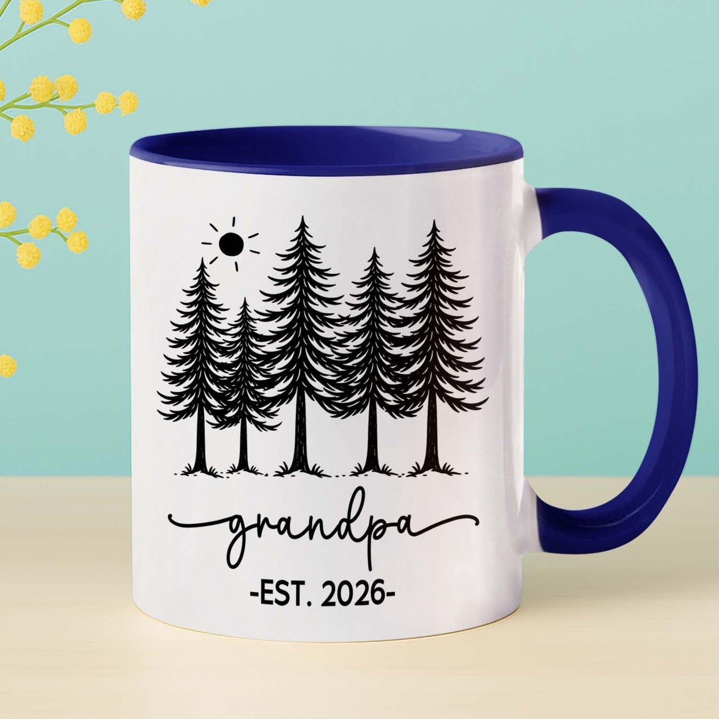 Grandpa EST 2026 Accent Coffee Mug, Personalized Grandpa Mug Gift For Soon To Be Grandfather Pawpaw, Customized Name Grandad White Cup 11 15 Oz, New Grandfather Pregnancy Announcement Ceramic Cup