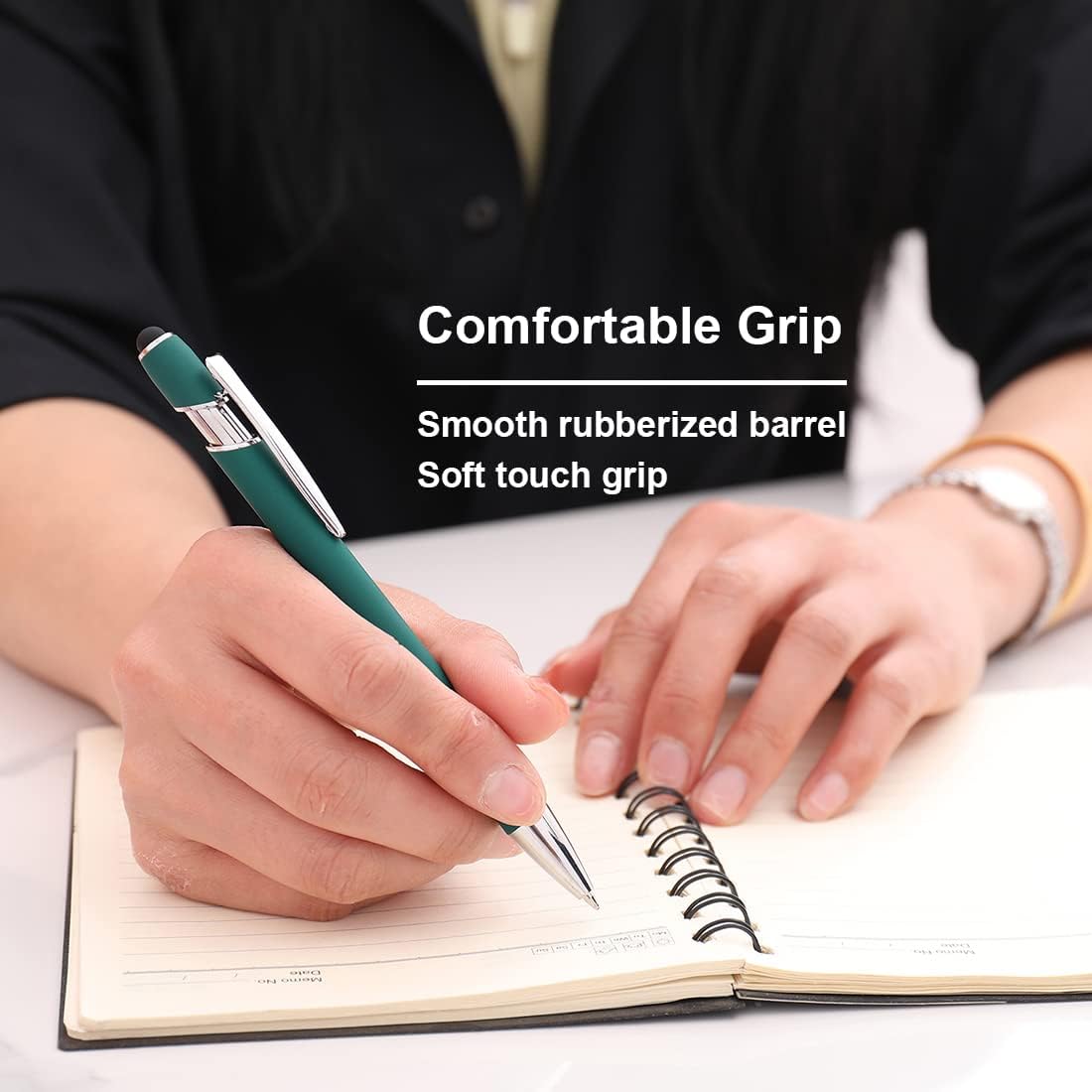 Ballpoint Pen with Stylus Tip, Soft Touch Click Metal Pen, 1.0mm Medium Point, Black Ink, 12 Count(Mixed Color)