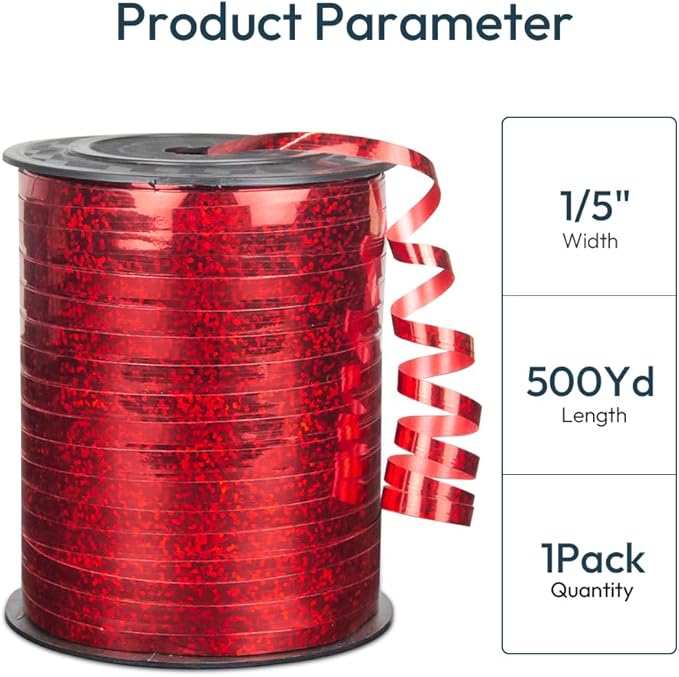 KMER LIFE Premium Red Shiny Curling Shiny Ribbon, 1/5" Wide x 500 Yards Christmas Curling Ribbons for Gift Wrapping, Party Decoration, Balloon String, Ribbons for Florist Flower (1 Roll)