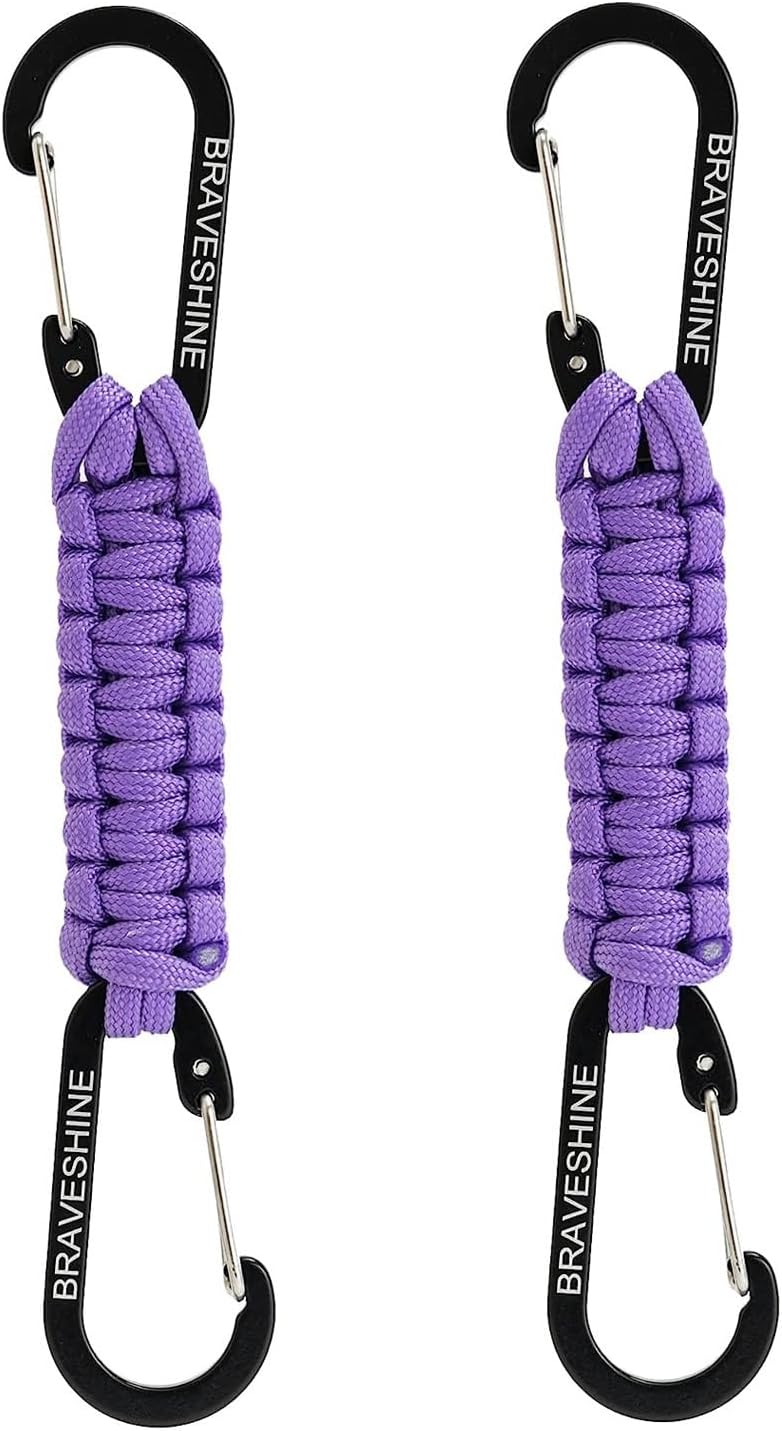 BRAVESHINE Paracord Keychain Carabiner Clip, D Ring Lanyard Hanger Stroller Hook for Water Bottle, Key, Backpacks, Men, Women