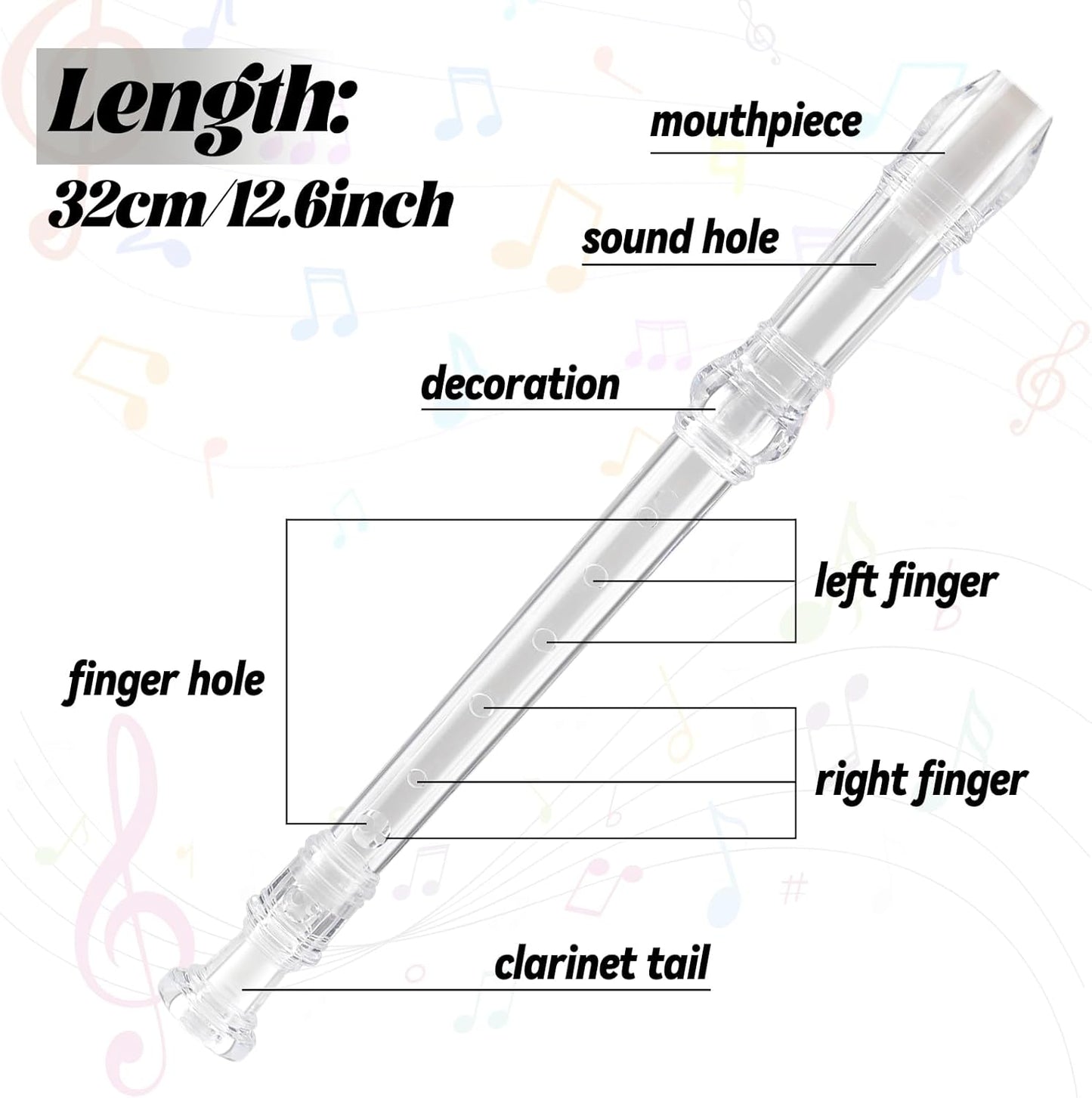 SANNIX 4 Pack Recorder Instrument 8 Hole German Style Soprano Recorder for Beginner Recorder With Cleaning Rod School Student Music Instrument (Clear White)