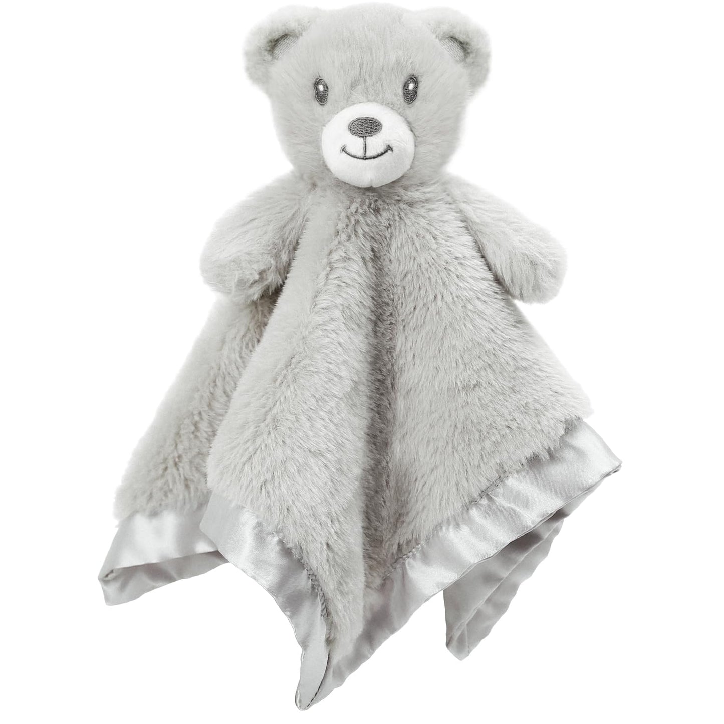 Bear Security Blanket Soft Minky Baby Lovey Animal Plush Blanket Unisex Lovie Gift for Toddler, Boys and Girls, 13.5 Inch (Grey)
