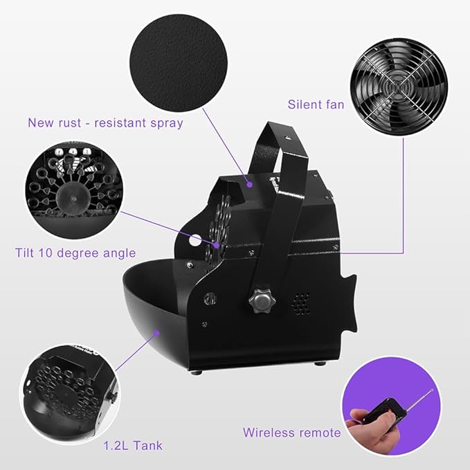 Stage Bubble Machine with Lights, Wireless Remote - Perfect for Weddings, Commercial Performances, Parties, and Carnivals