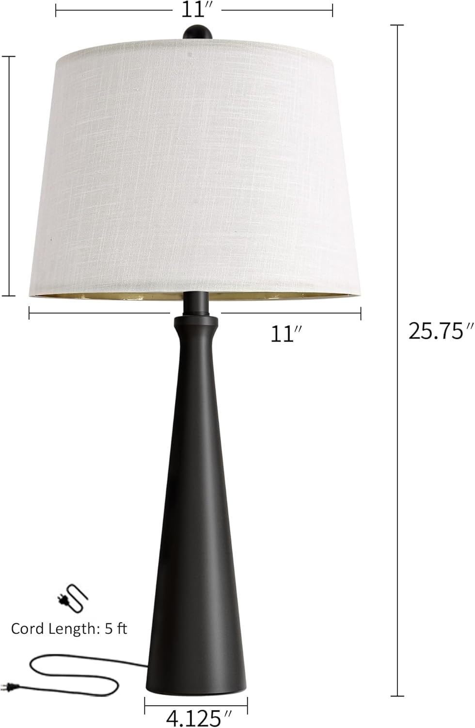 Oneach 25.75" Table Lamps for Living Room, Bedside Lamp 3-Way Dimmable Touch Control, Modern Black Nightstand Lamp with Fabric Shade, Vintage Table Lamp for Bedroom, Bulb Included