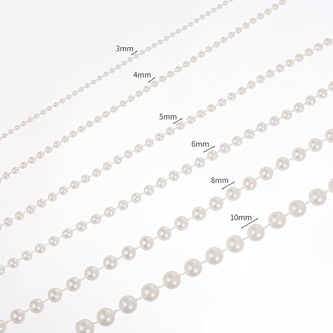 8mm Crafts Faux Pearl Beads Garland Pearl Bead Roll Strand of Pearls to Decorate Floral Centerpieces Wedding Party Favor Christmas Tree(33 Feet Silver)