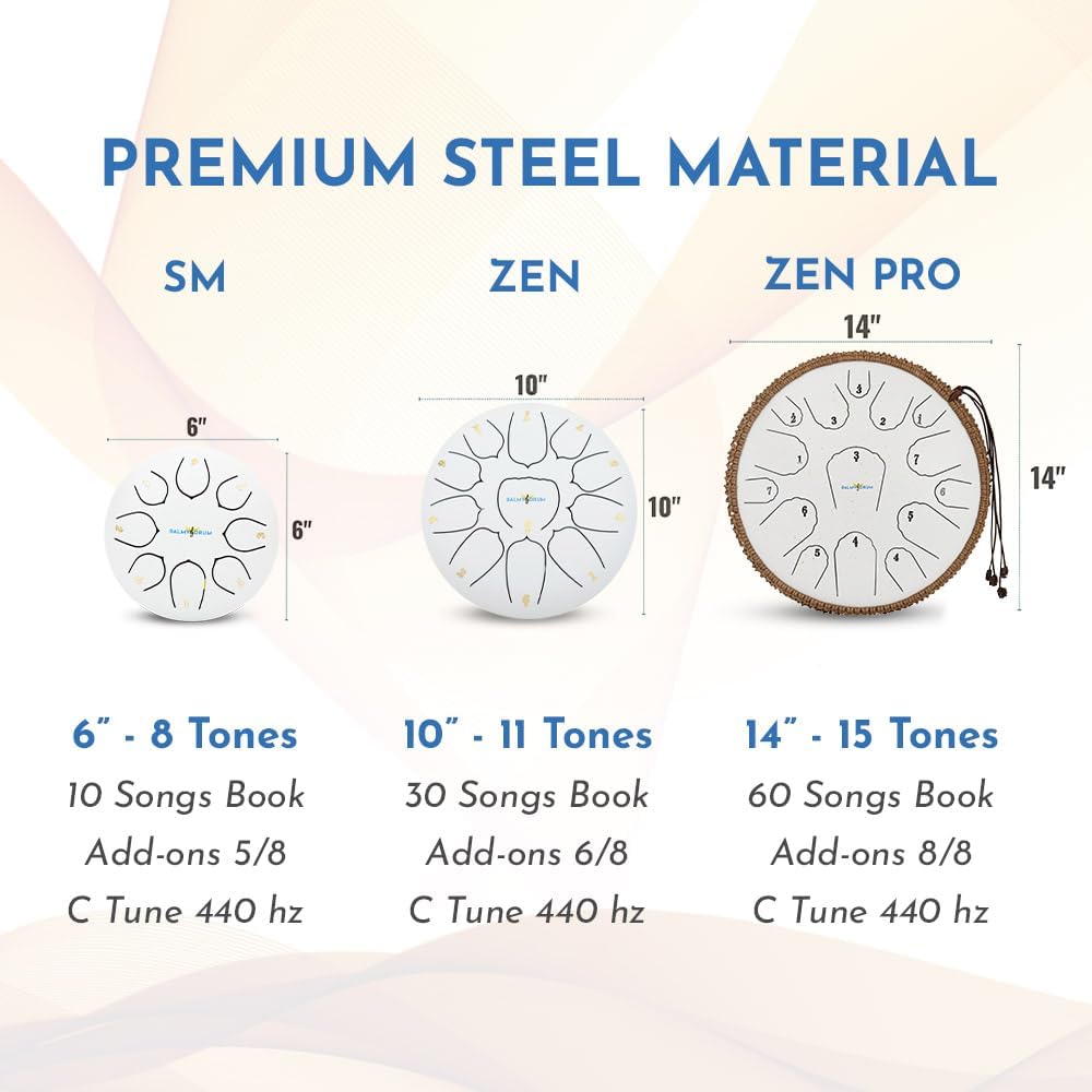 The Balmy Drum - 8 Note 6 Inch Steel Tongue Drum, Steel Drum Instrument, Drums For Children and Adults, Balmy Drum Set for Kids with Music Book, Handpan, Mallet and Carry Bag (White)