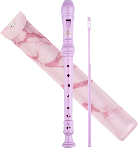 Soprano Recorder 8-Hole Instrument for Beginners Kids Students, Baroque Style C Key Flute with Cleaning Rod & acking Bag for Education & Entertainment - Amethyst