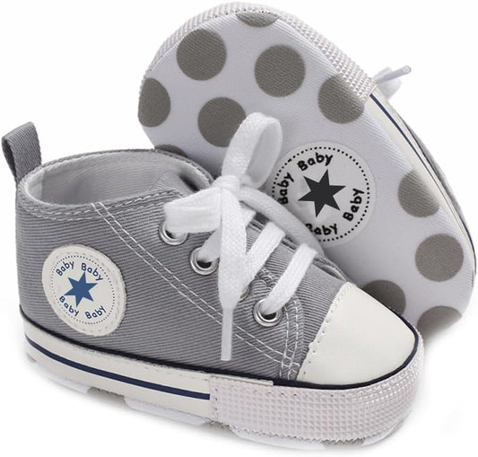 Unisex Baby Girls Boys Canvas High-top Shoes, Newborn Infant Anti-Slip Soft Sole Frist Walking Breathable Sneakers