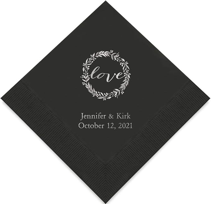 Weddingstar Personalized Printed Paper Napkins 3-Ply 50 Pack - Luncheon Black