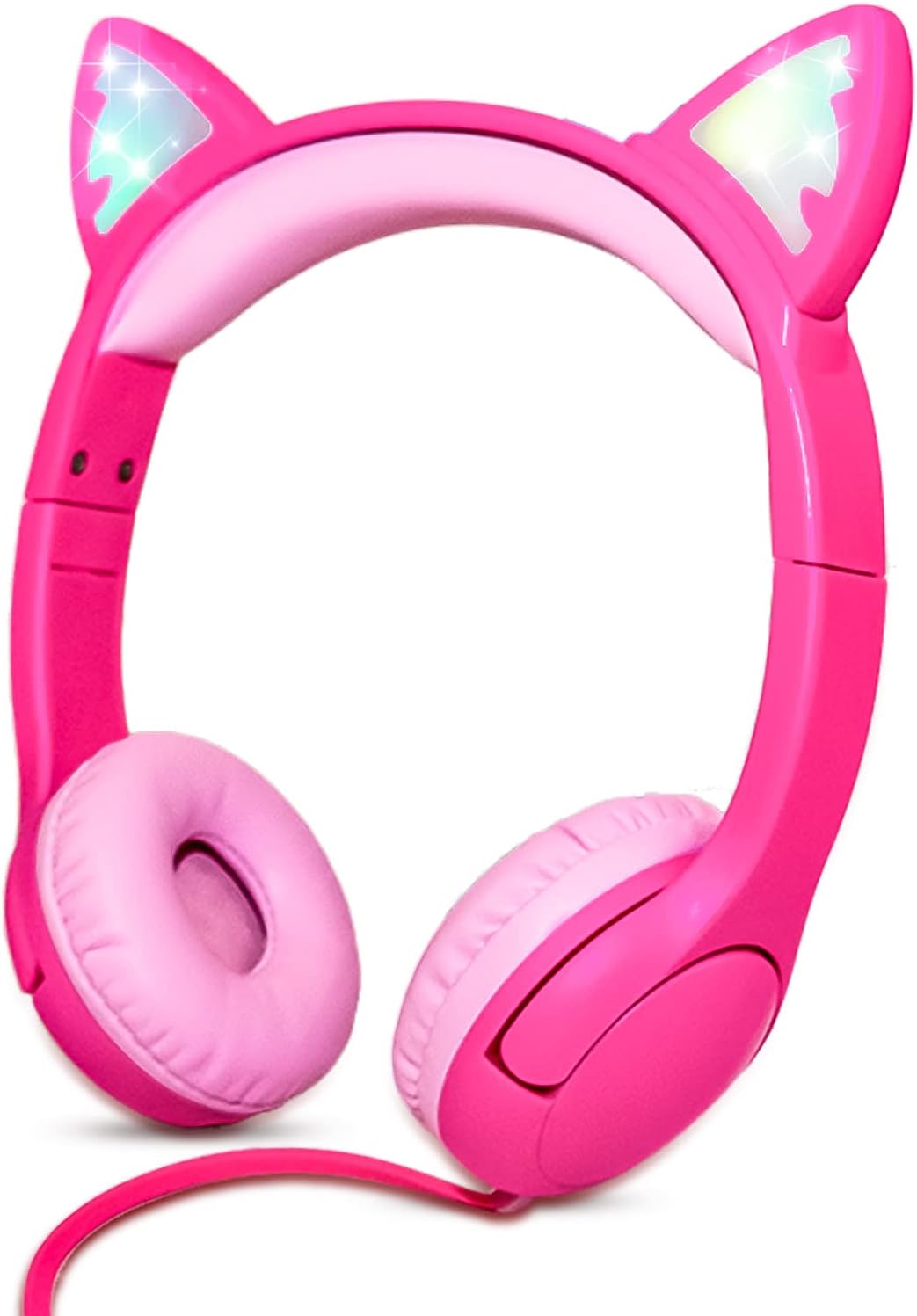 Kids Headphones with Sharing Port, Safe 85db Volume Control Light Up Cat Ear Headphones for Tablets/E-Readers, Wired Children Headphones with Microphone for School Learning Travel - Rose