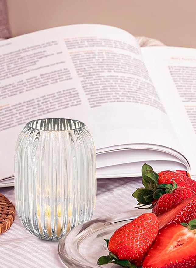 Serene Spaces Living Clear Optical Glass Votive Holder, Perfect for Weddings and Home Décor, Measures 5" Tall and 3.5" Diameter, Set of 12