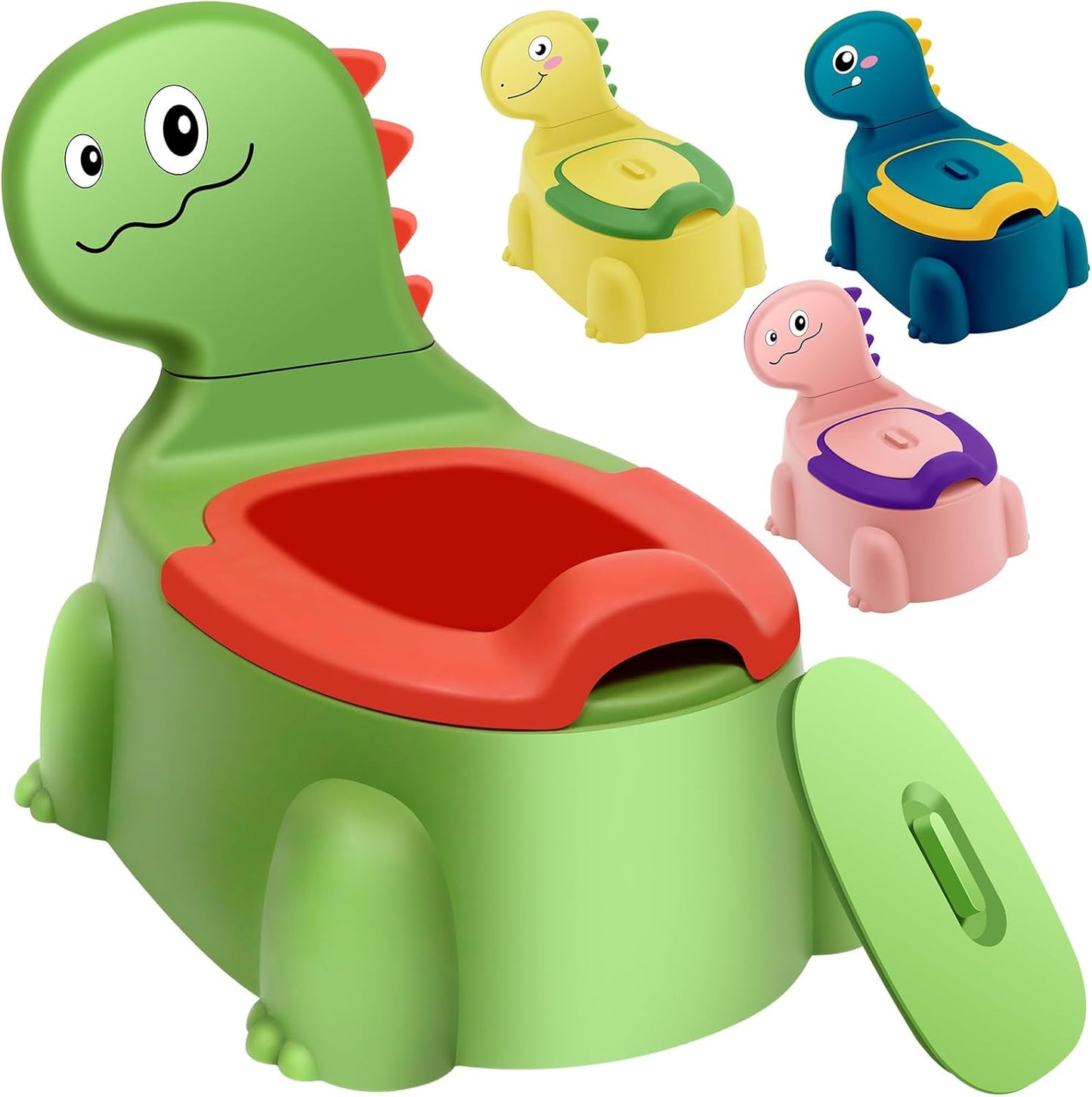 Potty Seat Baby Training Chair Boys Girls Toddler Dinosaur Comfortable children 1-5 years old Baby toilet Animal seat with lid back potty trainer (Green)
