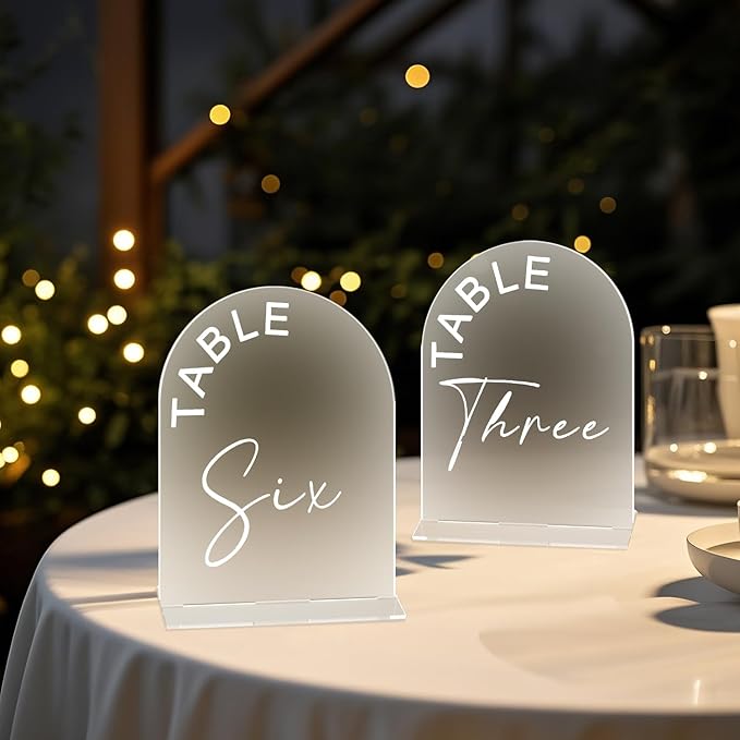 Frosted Arch Wedding Table Numbers 1-30 with Stands, 5x7 Inch Acrylic Arch Sign with Holder for Wedding Reception Table Centerpiece Decoration(New)