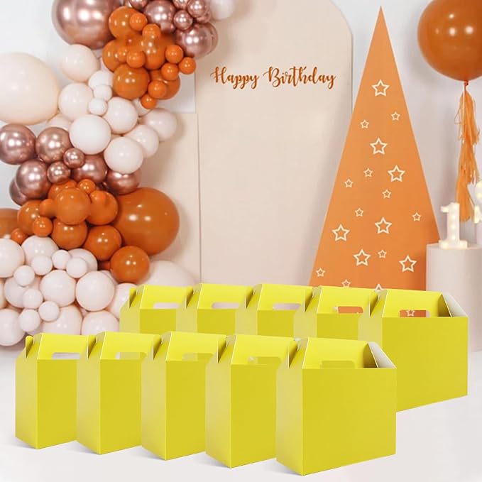 XAGLVV 24Pack Yellow Party Favor Treat Box Packs, 7 * 3.5 * 6.6 Inch Goodie Box with Handles, Goodie Boxes, Candy Box,Gable Gift Boxes for Party, Baby Shower, Birthday