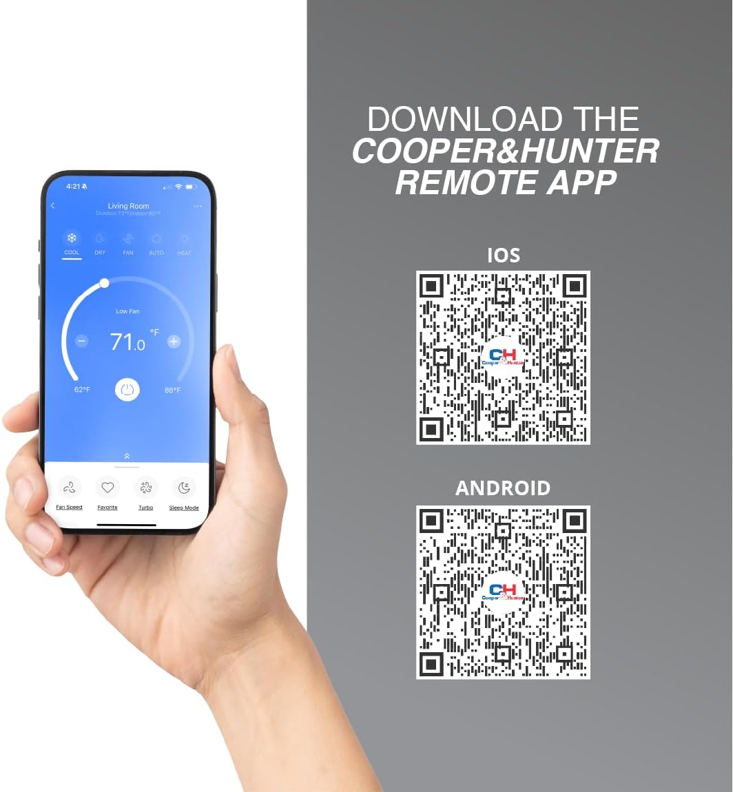 Cooper & Hunter MIA Series, Mini Split Air Conditioner and Heater, 12,000 BTU, 230V, 20.5 SEER2, 1 Ton, Wall Mount Ductless Inverter Heat Pump System, With 16ft Installation kit