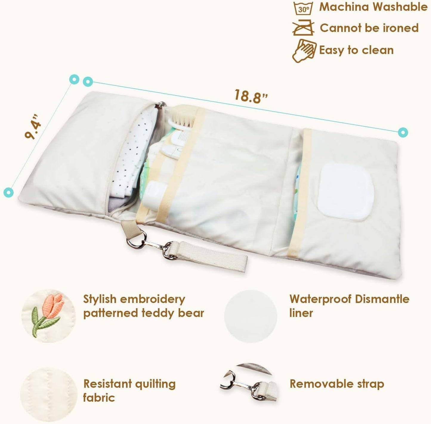 Baby Bag Organizer, Waterproof Mini Diaper, Foldable Mom Travel Set, Diaper Bag Organizer, with Gift for Baby Shower (Flower)