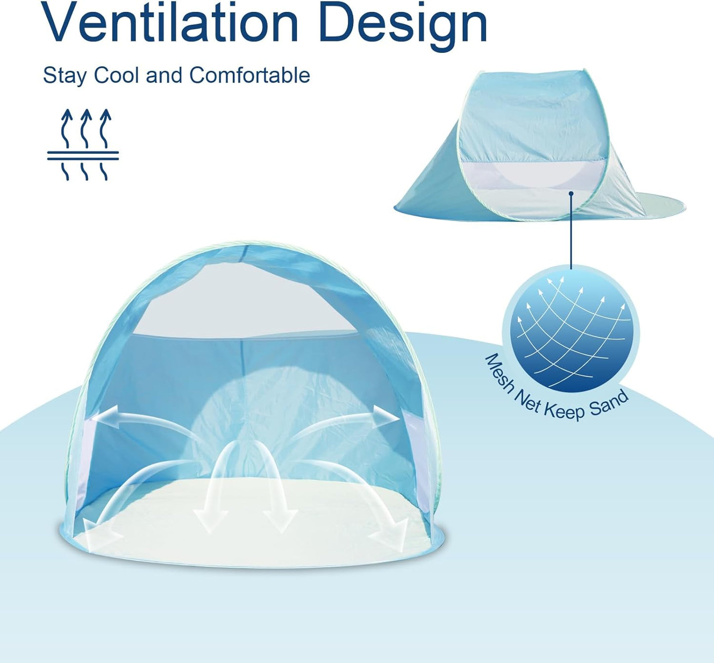 Action Air UPF 50+ Pop Up Beach Tent for 2-3 People, Instant Sun Shelter with 360°Ventilation, Water-Resistant Canopy, Lightweight & Portable Sun Shade for Beach, Camping, Sports (Blue)