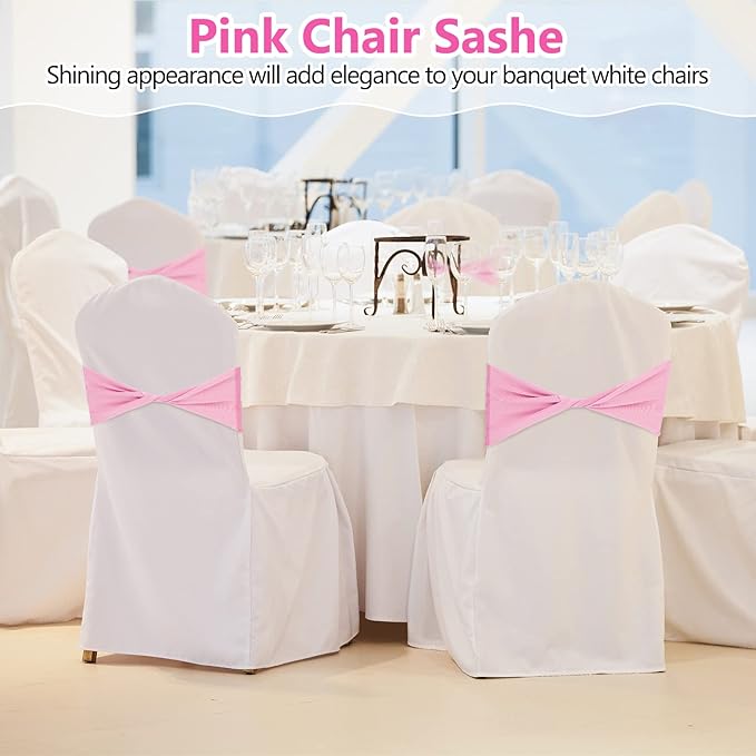 Kinlop 50 Pcs Spandex Chair Sashes Bows Chair BanB0C3V1RSWZds Slider Sashes for Covers Elastic Bands Ties Without Buckle Decorations for Wedding Party Events Ceremony Birthday(Pink)
