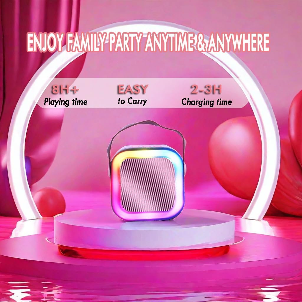 Mini Karaoke Machine for Kids Adults with 2 Wireless Microphones Portable Bluetooth Speaker with Microphone,Toys Birthday Gifts for Girls Ages 4, 5, 6, 7, 8,12+ Toddler Teens