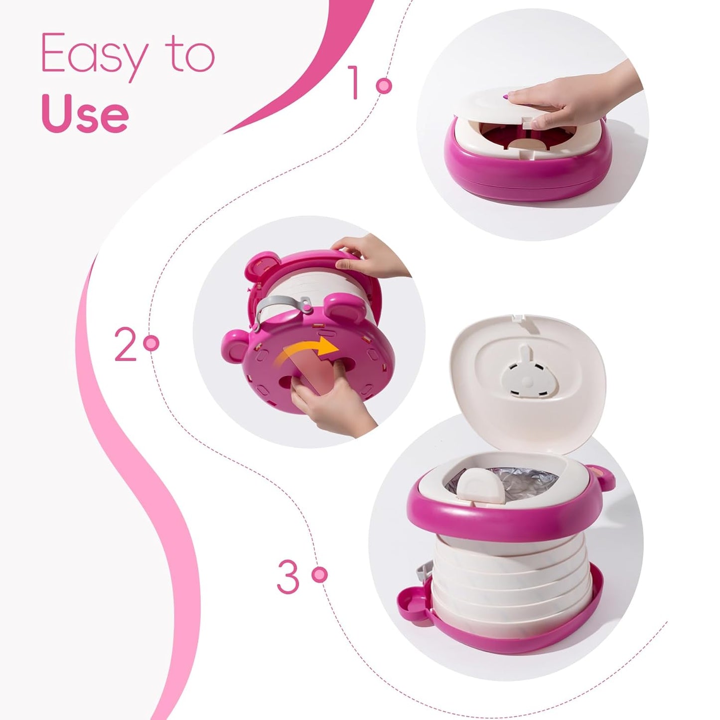 Travel Potty Seat for Toddler，Foldable Car Potty for Toddler, Portable Toilet Seat for Kids with Potty Liners, Absorbent Pads, Portable Potty Seat for Toddler Travel, Camping and Outdoor Use