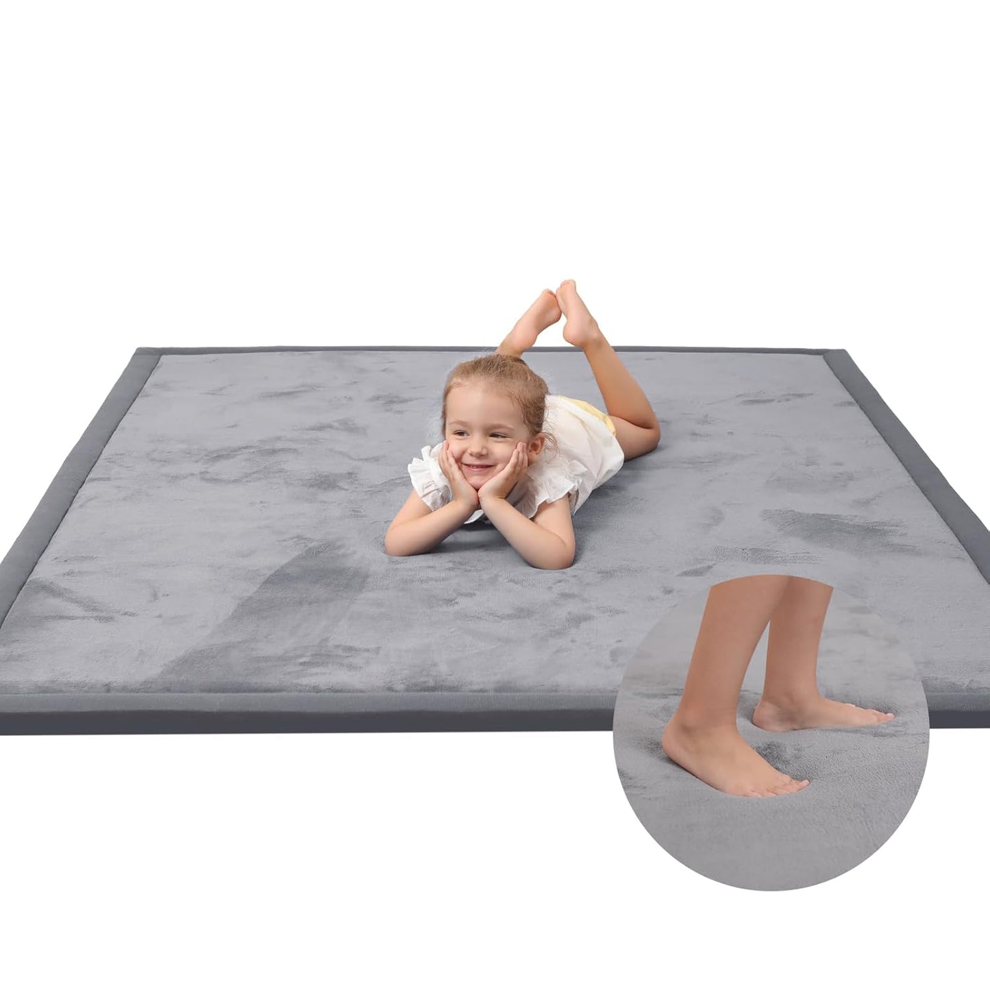 Baby Play Mat for Floor,1.3" Thick Memory foam Tummy Time Mat,Soft Coral Velvet Nursery Rug,Extra Large Non Slip Crawling Mats for Toddlers,Infants,kids,Yoga Mats & Tatami Style for Living Room(Dark Gray)