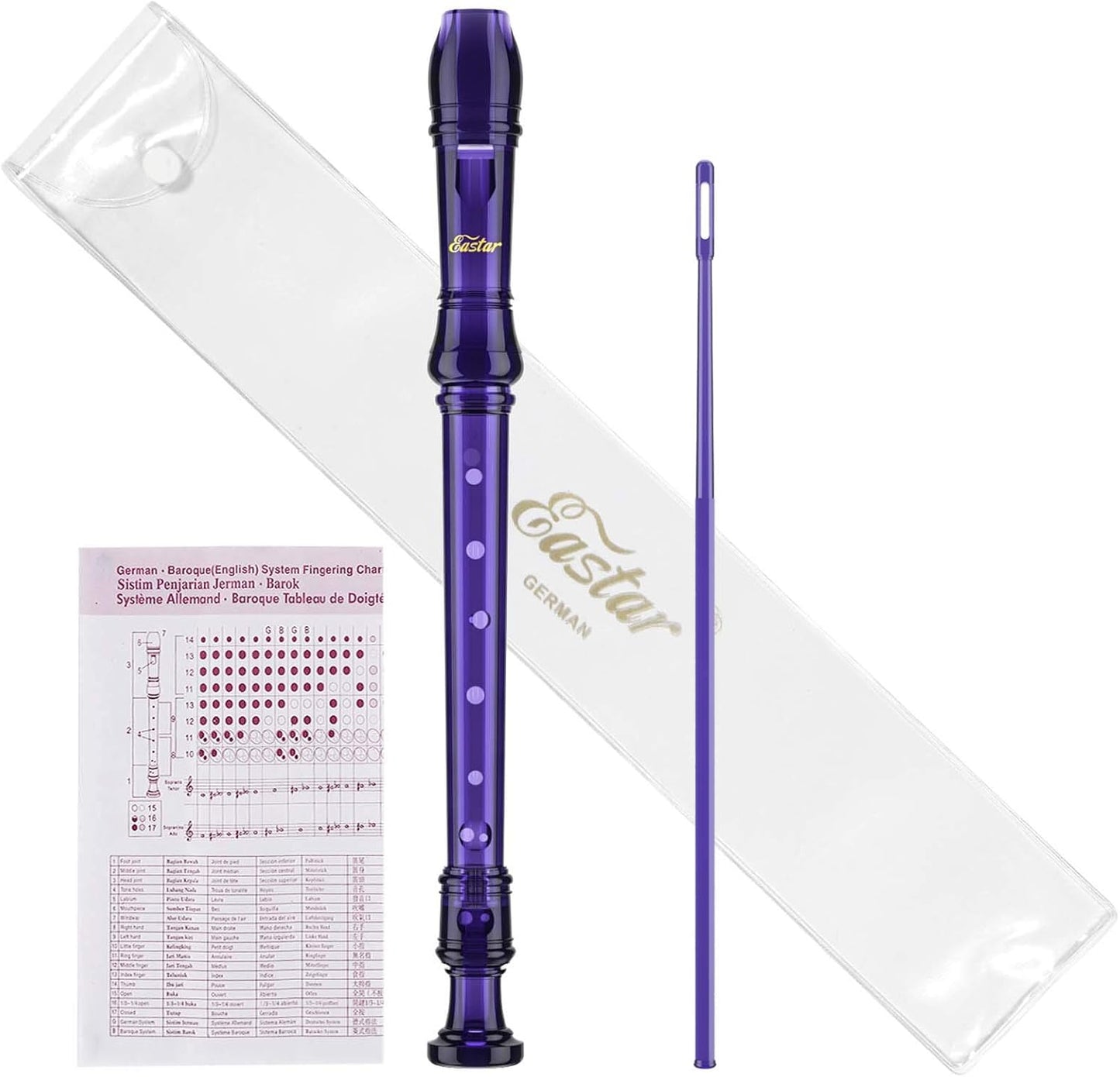 Eastar Soprano Recorder Instrument for Kids Students Beginners, German fingering C Key with Cleaning Kit, Storage Bag, Fingering Chart, ERS-1GPu, Purple, School-Approved