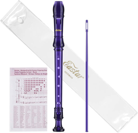 Eastar Soprano Recorder Instrument for Kids Students Beginners, German fingering C Key with Cleaning Kit, Storage Bag, Fingering Chart, ERS-1GPu, Purple, School-Approved