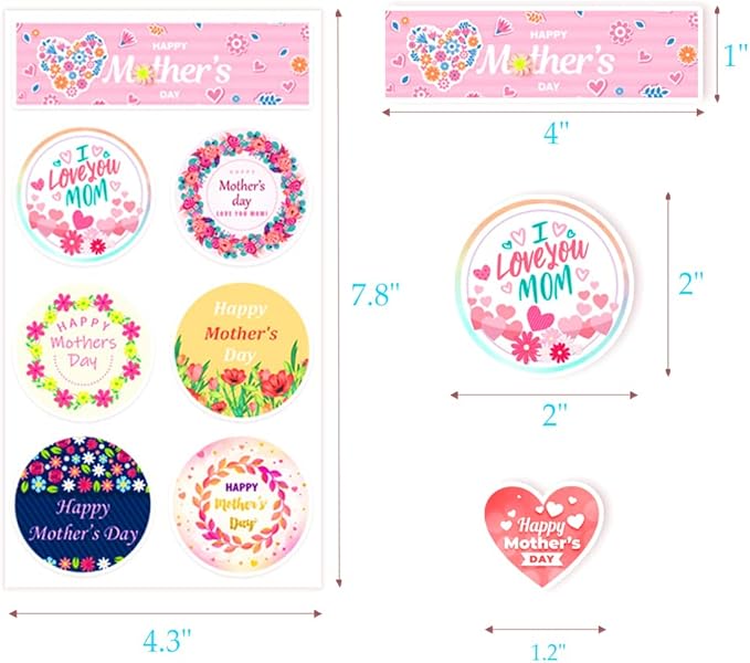 Mothers Day Stickers, Happy Mother's Day Labels Stickers for Mothers Day Card Gifts Present Decoration, Mothers Day Flower Decoration Stickers