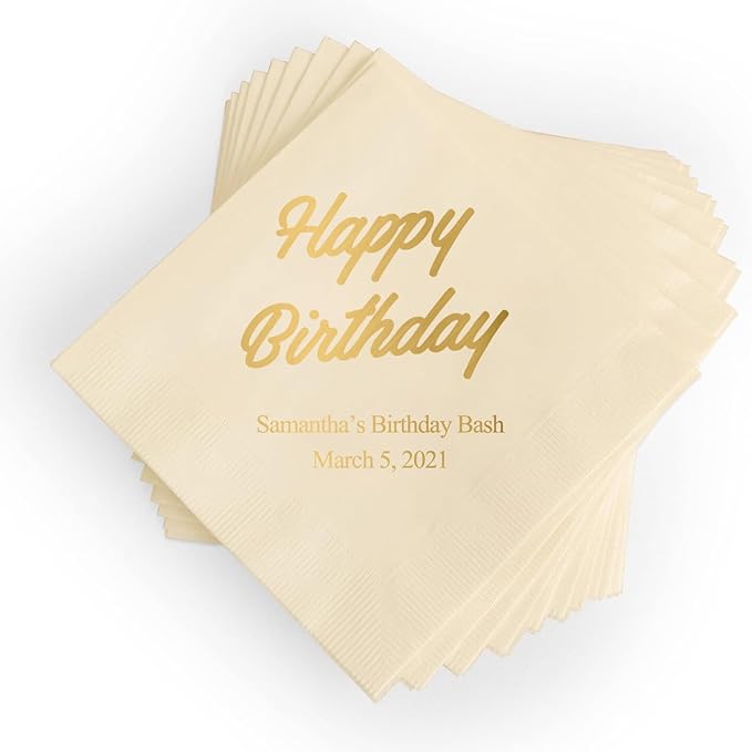 Weddingstar Personalized Printed Paper Napkins 3-Ply 50 Pack - Cocktail Ivory