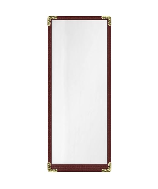 Goodsmart Restaurant Menu Covers - 25 Pack Burgundy 1-Page/2-View 4.25" x 11", Top-Loading Vinyl Menu Holders with Clear Sleeves, Double-Stitched Edge, Leather-Style Café Covers with Gold Corners