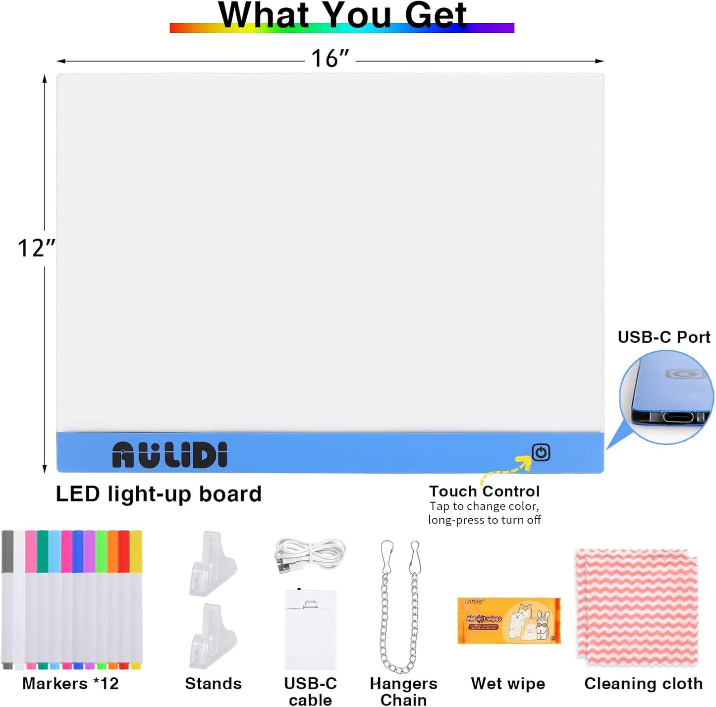 LED Note Board with Colors, Acrylic Dry Erase Board with Light, 16"x12" 6-Color Neon Glow Memo LED Light-Up Message Note Board, Drawing Board, LED Writing Pad with Touch Control (Stand/Hanging)