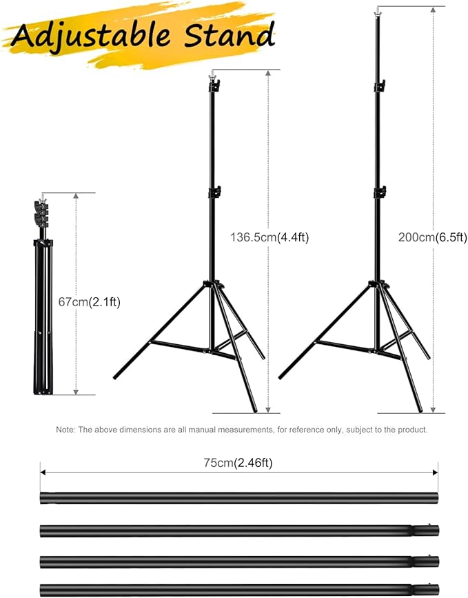 Photo Backdrop Stand, PULUZ Adjustable Photography Backdrop Stand Support Kit 6.56*6.56ft Studio Backdrop Stand with 4 Backdrop Clamps and Carry Bag, Backdrop Stand for Parties, Photoshoot & Wedding