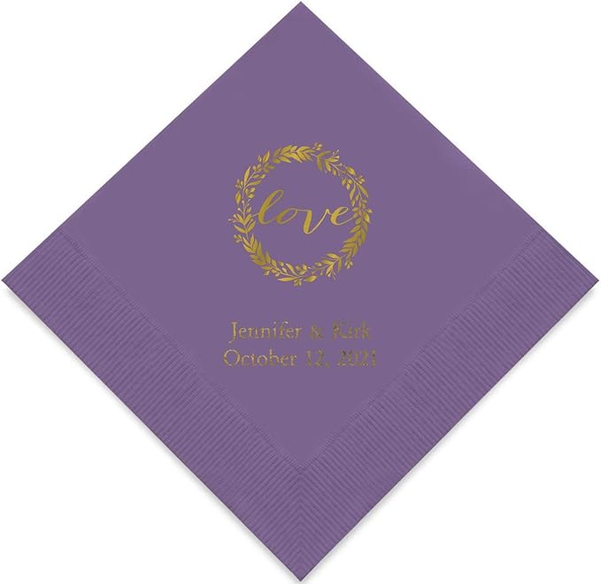 Weddingstar Personalized Printed Paper Napkins 3-Ply 50 Pack - Cocktail Purple
